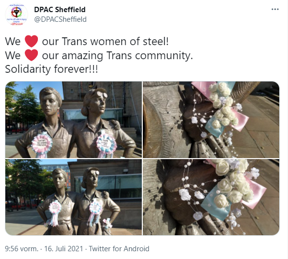 Humanistin's tweet photo. Die #Geschichtsverdrehung #Verhöhnung 
#Verspottung von #Frauen im öffentlichen Raum, 
durch #misogyne #homophobe #TransPersonen🏳️‍⚧️, wird von vielen Menschen,als besonders #Transfreundlich gefeiert.
Warum nur??

Women of Steel - Geschichte 
https://t.co/Ii5awaHBMB
#DPACSheffield https://t.co/3tOfvpknoJ