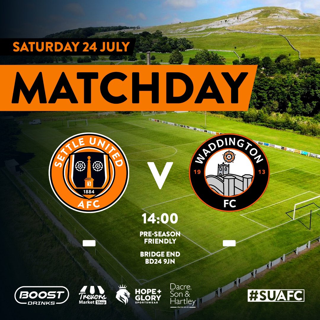 ⚽️ | It’s #MatchDay!

Pre-season continues as we host Waddington FC this afternoon.

⚽️ <a href="/SettleUnited/">Settle United AFC</a> 🆚 <a href="/fcwaddington/">Waddington F.C.</a> 
🏟 Bridge End, BD24 9JN
⌚️ 14:00 kick-off 

#WeAreUnited | #SUAFC ⚽️🖤🧡

#preseason #football #grassrootsfootball #grassroots
