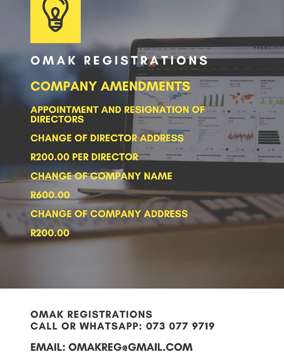 <a href="/djsbu/">djsbu</a> Good day,

I provide Company and Non Profit Registration, Company Amendments services, CIDB Grade 1 Registration. Other services like CSD registration, E-Filing registration available. Kindly contact or send a WhatsApp to the number on the flyer. Thanks. #DJSBU