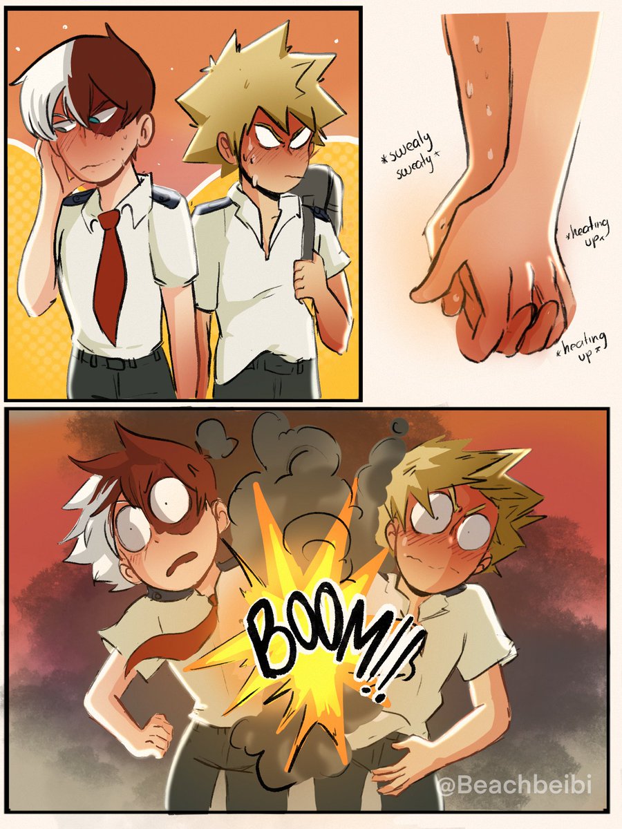 BeachBeibi's tweet photo. I have  this #TDBK headcanon that #Bakugou only ever holds #Todoroki ‘s left hand to avoid unexpected explosions https://t.co/vlcBq1v3NV