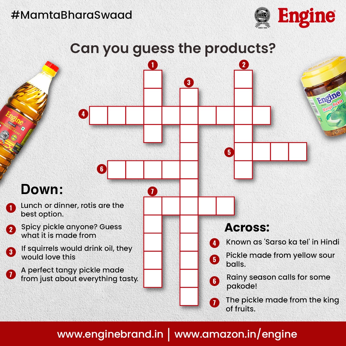 EngineBrand_in's tweet photo. #ContestAlert
If you like eating food, and solving puzzles, this one's for you!
Engine Brand brings you the most exciting crossword puzzle, ever. Write your answers in the comment section & stand a chance to win lucky hampers from Engine Brand
#MamtaBharaSwad #EngineBrand
1/3 https://t.co/deplGCAgek