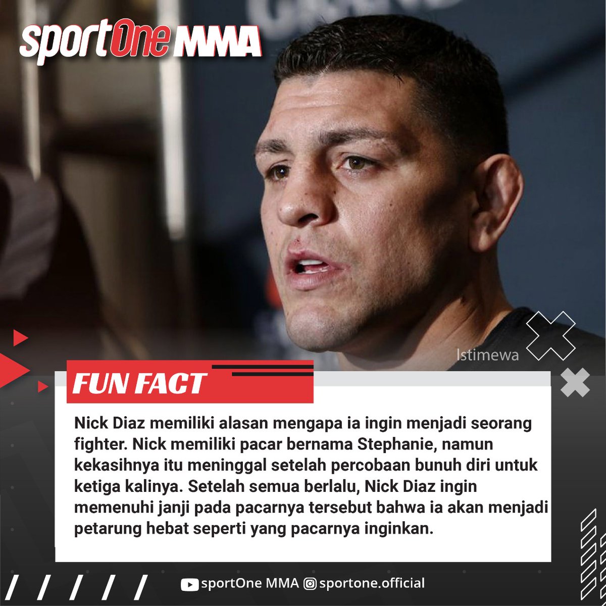 tvOneNews's tweet photo. Banyak alasan seseorang ingin menjadi fighter. Salah satunya Nick Diaz yang menjadi fighter karena berjanji pada orang yang ia sayangi. #sportOneMMA #sportOneFunFact https://t.co/9rjJPjF0gQ