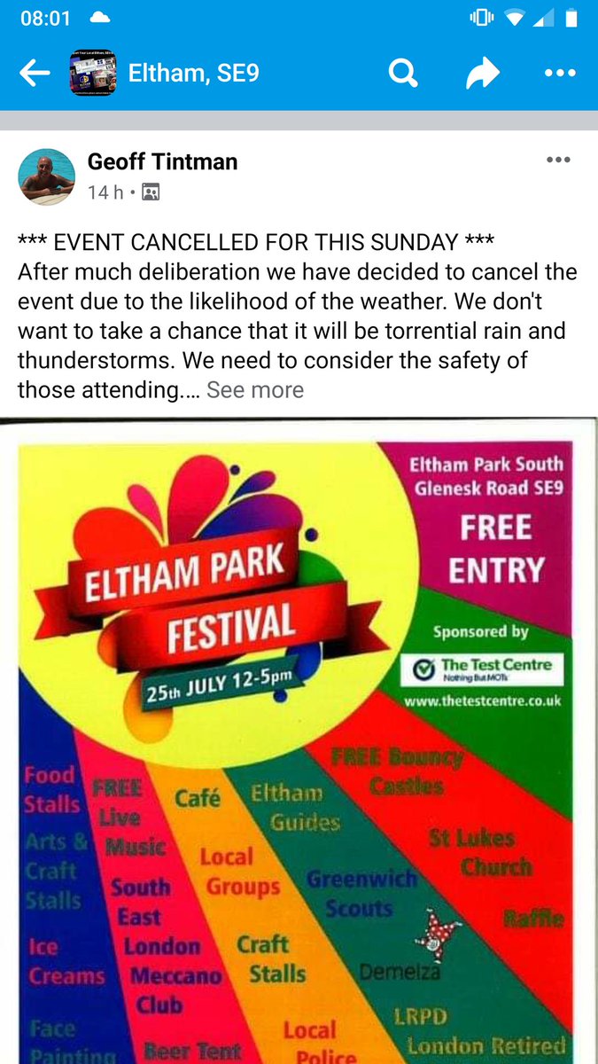 Eltham Park Festival is CANCELLED! This Sunday 25th July.
@SEninemag @ThisisEltham @ElthamLabourPty @ElthamTories @ElthamLibDems #SE9 #Eltham