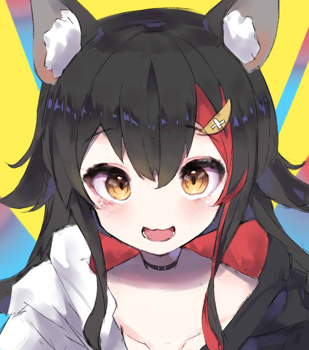 ookami mio 1girl animal ears solo black hair wolf ears red hair streaked hair  illustration images