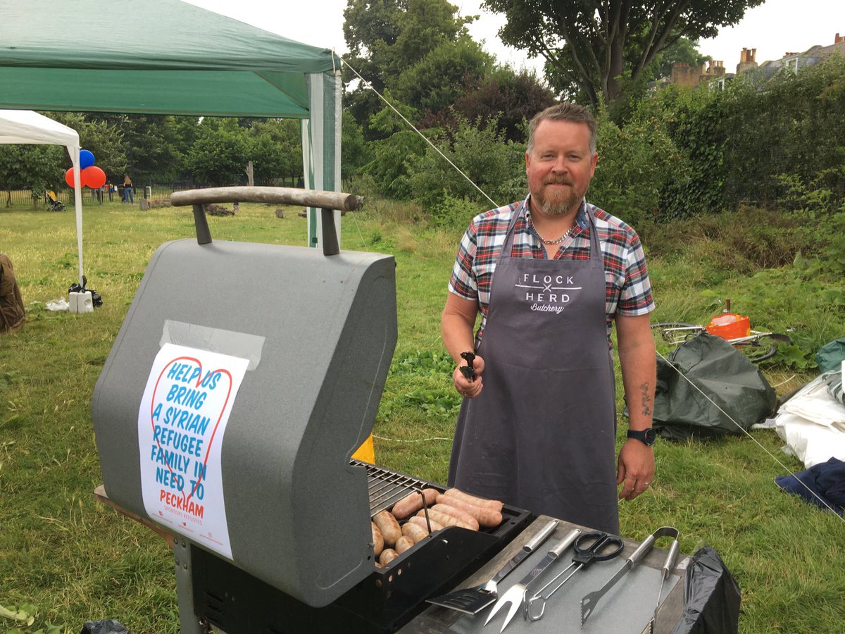 Tim Finch (@timaafinch) on Twitter photo The #funday of <a href="/PeckhamSponsors/">Peckham Sponsors Refugees</a> is getting started- Darren on the barbie with sausages kindly donated by <a href="/flockandherd/">Flock & Herd Butchery</a> #Peckham The #funday of <a href="/PeckhamSponsors/">Peckham Sponsors Refugees</a> is getting started- Darren on the barbie with sausages kindly donated by <a href="/flockandherd/">Flock & Herd Butchery</a> #Peckham