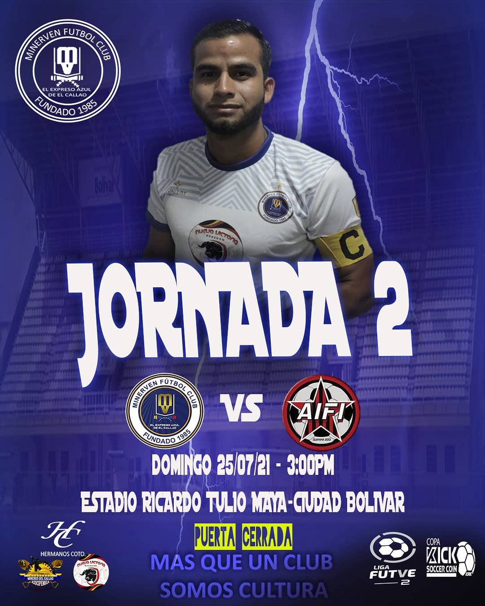 #MinervenFC | ¡VAMOS por la victoria!💙⚽💙
•
⚽Jornada 2
🆚 @FundacionAIFI
🗓️ 25/07/21
🕑 3:00 PM
🏟️ Ricardo Tulio Maya
📍 Ciudad Bolivar