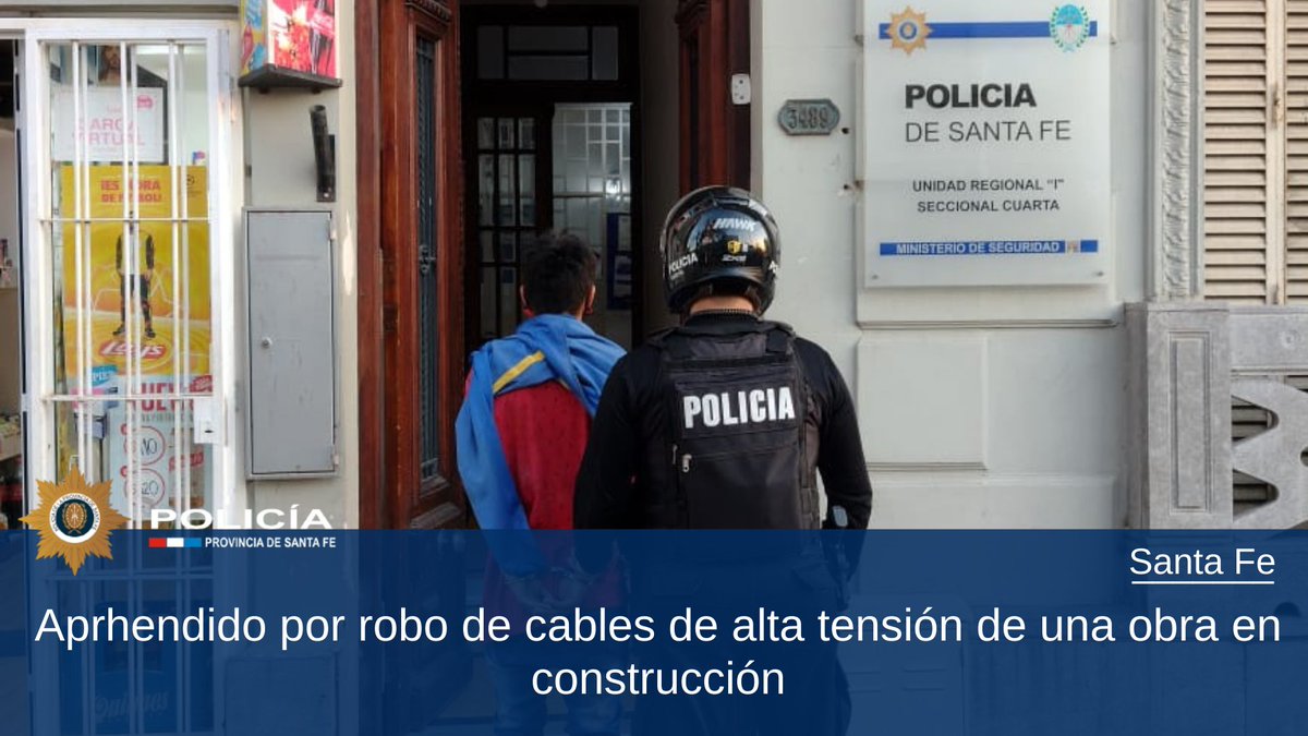✅El viernes por la tarde, aprehendimos a un joven de 19 años, que habría participado de un robo en una obra en construcción de Francia al 2200, Santa Fe.
✅Le secuestramos cableado de alta tensión, valuado en una importante suma de dinero. Lo trasladamos a la Seccional 4ta.