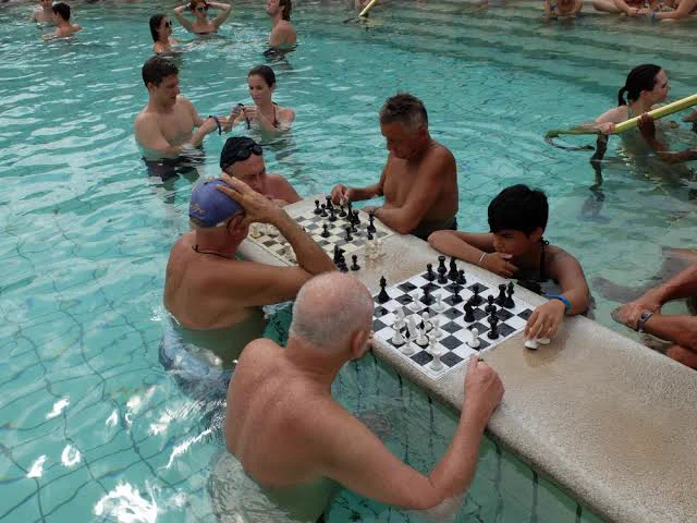 @po_po_po_po_pi ハンガリーのブダペストでは温泉につかりながらチェス 