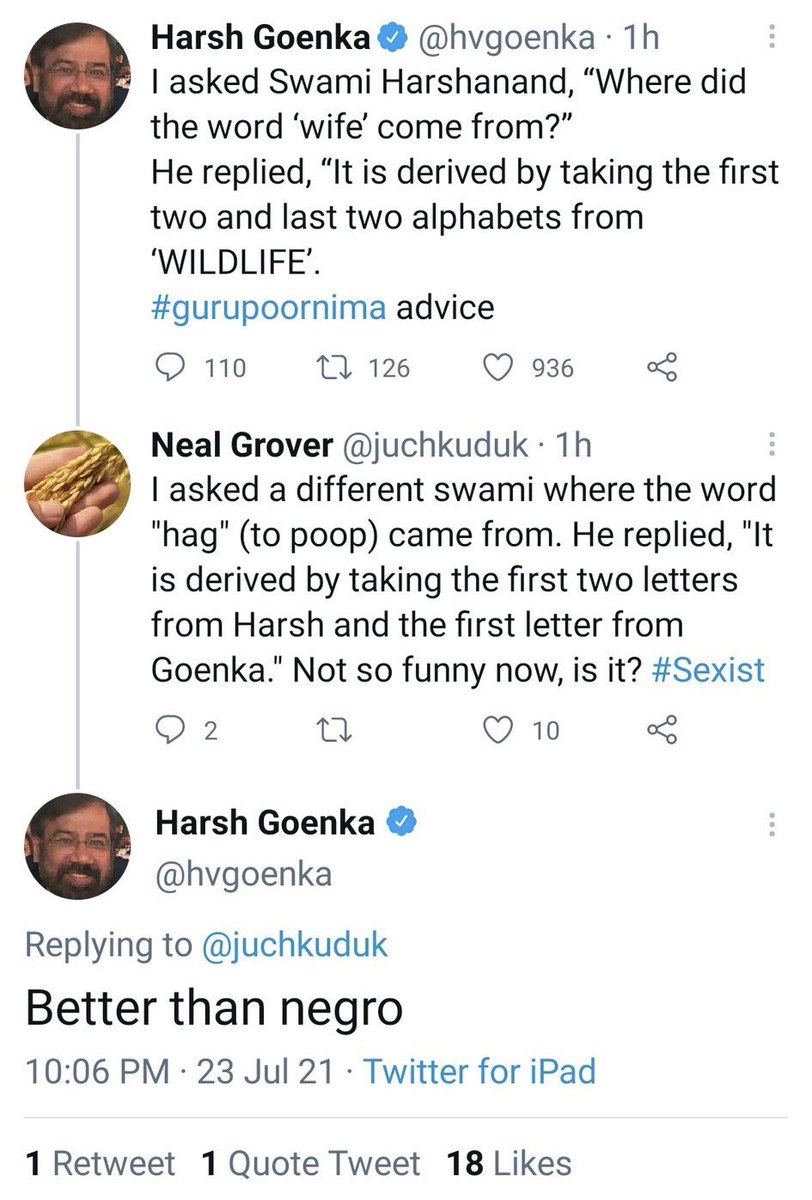 SaketGokhale's tweet photo. Here’s a “corporate biggie” of India.

In any other civilized place in the world, he’d have to tender an unconditional apology. But if you’re friends with the regime here, then everything is kosher. 

Only wonder how he treats his business associates who are women or Black. https://t.co/6mXbM9CZxk