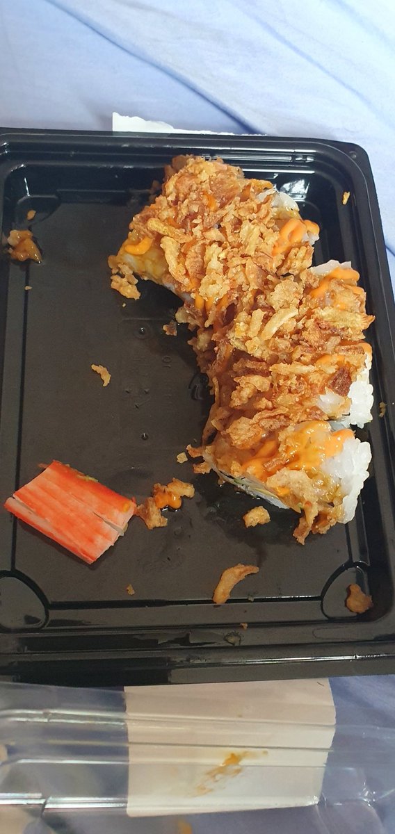 LHas1996's tweet photo. @sainsburys can you please explain why there is crab sticks in my VEGGIE sushi?? The one on display in the packet had only cucumber and avocado in but all others in the line have crab sticks 🤢 I DO NOT EAT MEAT! Should sue!! Brought in North Finchley store https://t.co/PzMpExLWQg