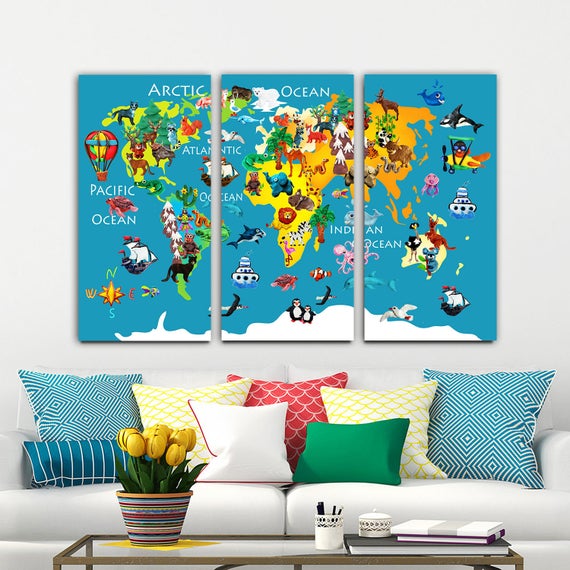 CanvasLucky's tweet image. World Map Print, Canvas Wall Art, Animals of etsy.me/3y2azax #prints #gicle #worldmapprint #canvaswallart #nurseryworldmap @etsymktgtool