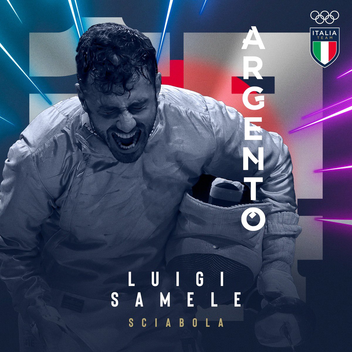 ItaliaTeam_it's tweet photo. GIGI SEI MEDAGLIA D'ARGENTOOOOO! ❤️

Primo podio #ItaliaTeam a #Tokyo2020 con Luigi Samele nella sciabola! 

#StuporMundi | #Fencing | @Federscherma https://t.co/tfHD8sFcrD