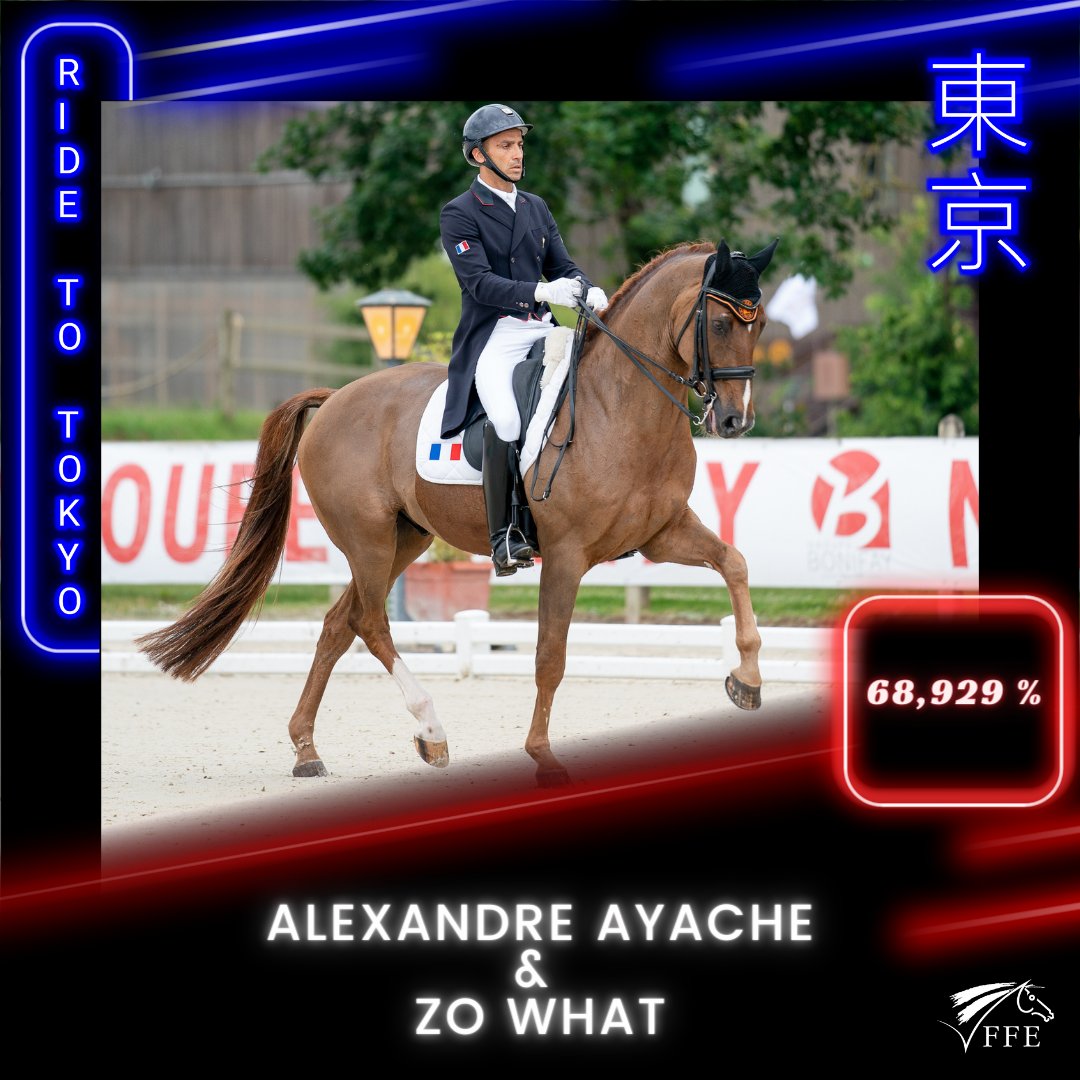 #Tokyo2020 #Dressage
1ers Bleus à s'élancer dans ces Jeux olympiques de <a href="/Tokyo2020fr/">#Tokyo2020 en français</a>, Alexandre Ayache et Zo What signent un Grand Prix jugé à 68,929 %. 
Les résultats : bit.ly/3zuqkr9 
<a href="/EquipeFRA/">Equipe France</a> <a href="/Sports_gouv/">Ministère des Sports 🇫🇷</a> #UneSeuleEquipe #ALLEZLESBLEUS