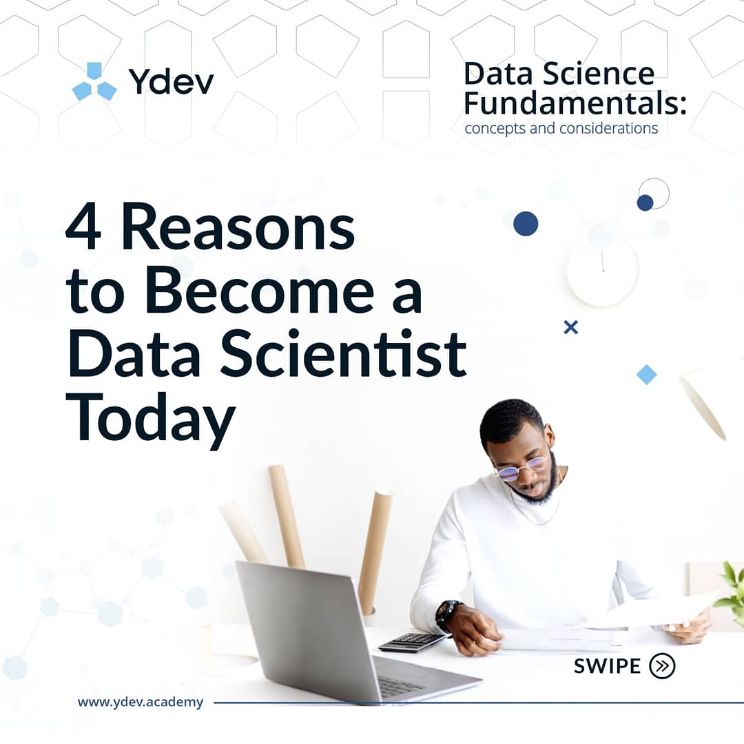 ydevacademy's tweet photo. Are you still considering starting a career in data science?
Swipe right to see four reasons why you need to become a data scientist in today's world.
A career in data science allows you to work with anyone from anywhere in the world.
#YDev #Datascience #AI #Techskills https://t.co/l2PzGy0jiV