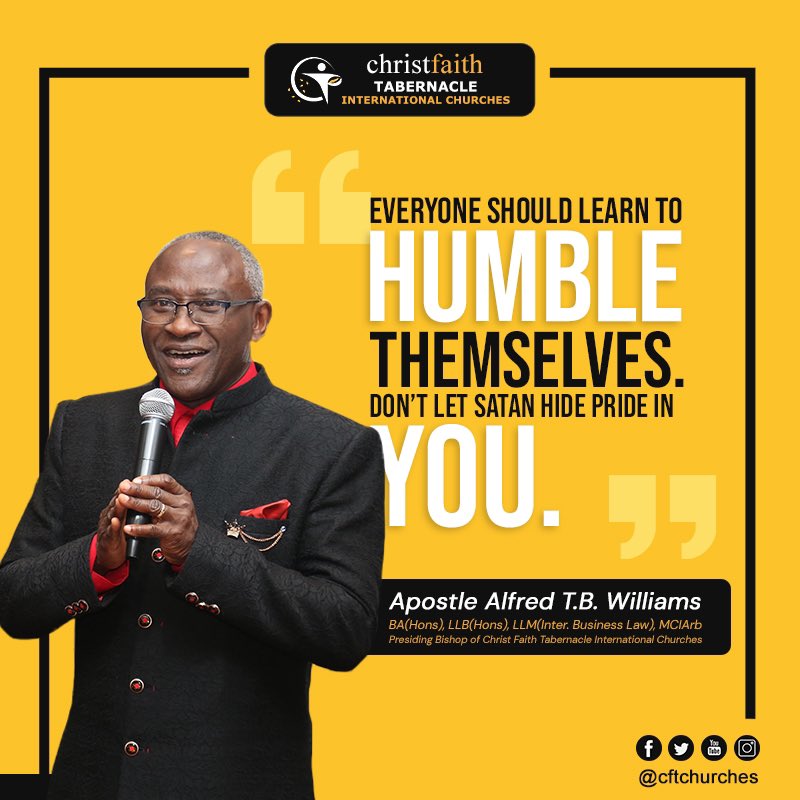 cftchurches's tweet photo. #apostleATBWilliams #cftchurches #christfaithtabernacle #humbleyourselves #humility #defeatsatan #godlyliving #avoidpride https://t.co/D5uOV1A9Pv