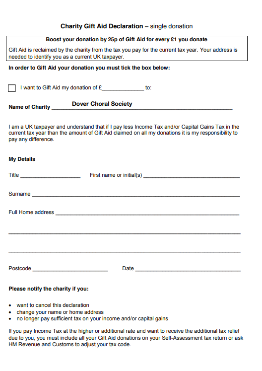 DCS COME AND SING DAY BOOKING FORM