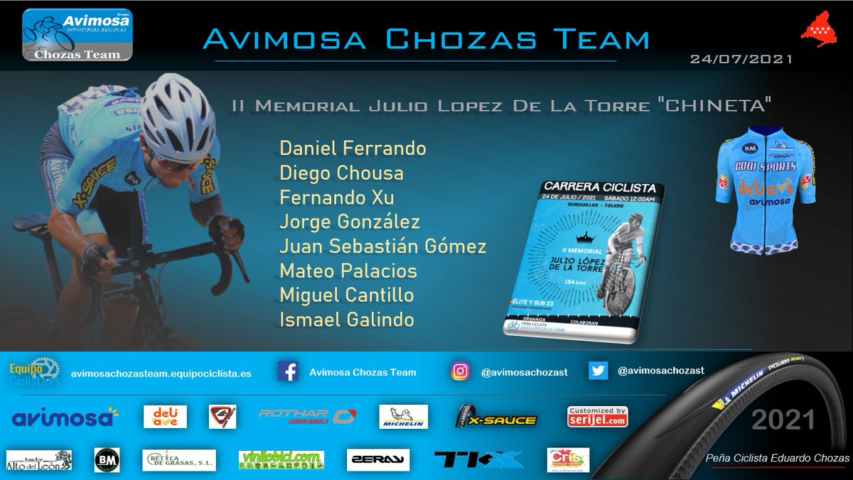Estos serán nuestros corredores para hoy en la disputa del II Memorial Julio López de la Torre Chineta!! <a href="/PenaChineta/">Peña ciclista Julio López De La Torre Chineta</a> <a href="/grupoavimosa/">Grupo Avimosa</a>
