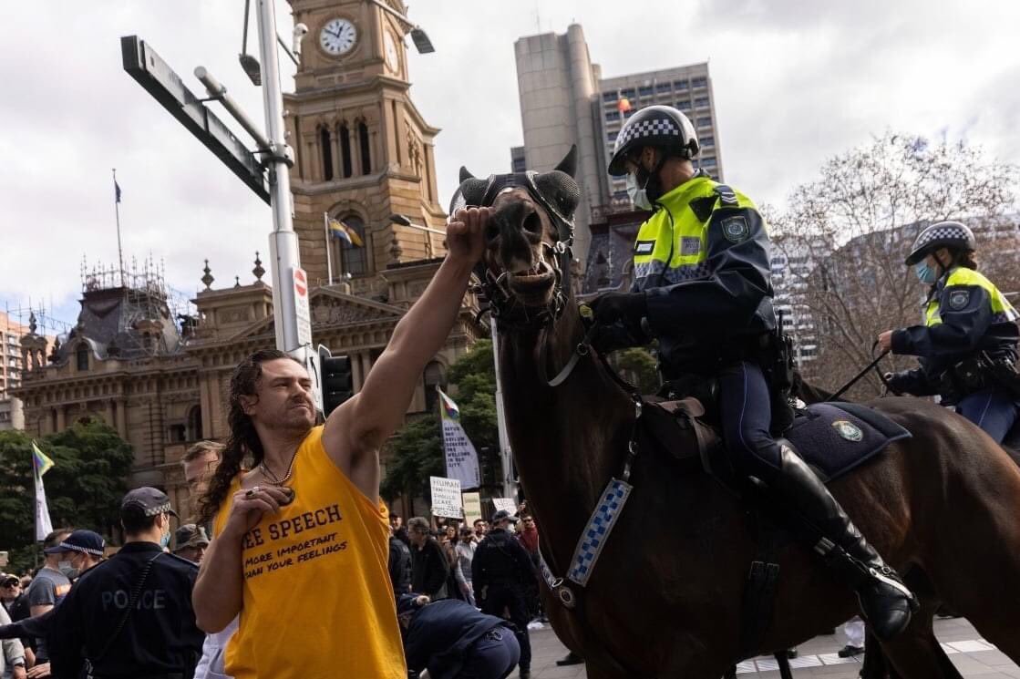timhatfield87's tweet image. Protestor punches a police horse in Sydney. I have no words!

NSW Police have appealed for assistance to locate this man.