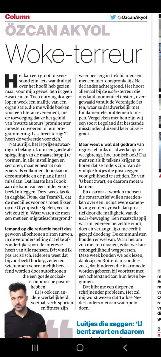 "Het zal mij worst wezen dat Turkse Nederlanders niet aan waterpolo doen." 
Woke-terreur

Hij is weer helemaal raak!  <a href="/OzcanAkyol/">Özcan Akyol</a>