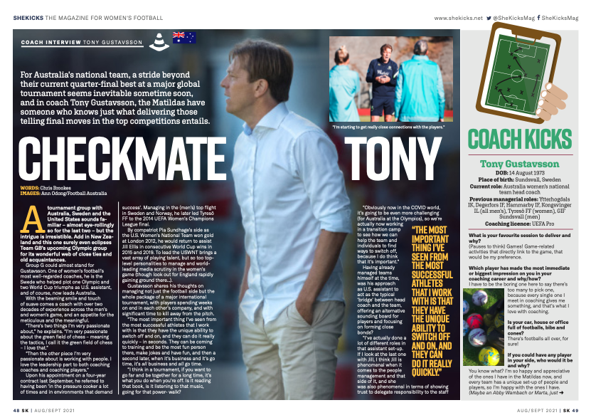 SheKickedJenON's tweet photo. #SWEvAUS at #Tokyo2020  is also the 'battle' of the Swedish coaches. 

DYK that both have been expertly interviewed by @chris_brookes  in @SheKicksMag's 'COACH KICKS' feature? 

PG in #SK60 &amp; TG in our brand-new issue #SK68. 
Order digital version here: https://t.co/43At4bOWbI https://t.co/V7Bdbqpzjf
