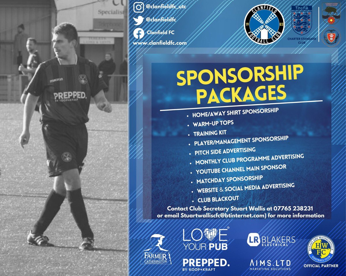 We are on the lookout for new sponsors at Clanfield FC for next season for our senior teams playing in the county leagues please contact us for further details 🔵⚫️ #utc #sponsorship #supportgrassroots #clanfieldfc