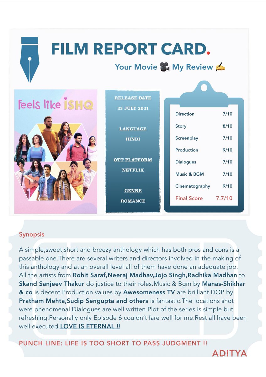 CardFrc's tweet photo. #FeelsLikeIshq @rohitsaraf61 #radhikamadan @amolparashar @NeerajMadhavv #tanyamaniktala #manas #shikhar #jojosingh #mihirahuja #devrath #ruchirarun #tahirakashyap #sachinkundalkar #danishaslam #jaydeepsarkar #anandtiwari #Bollywood @netflix @NetflixIndia @NetflixFilm #July2021 https://t.co/30TycJbhZr
