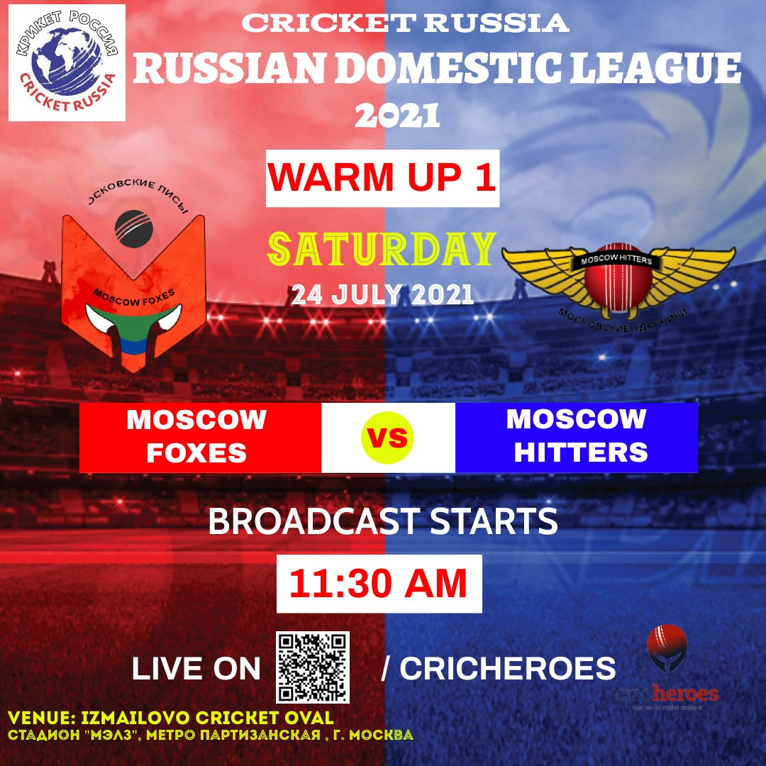 CricketRussia's tweet photo. Saturday Warm up match between Mighty Moscow Foxes and Masculine Moscow Hitters🏏#RDL2021 #MosFox #MosHit #CricRus
Follow Live on @CricHeroes https://t.co/aOLGB82EyN