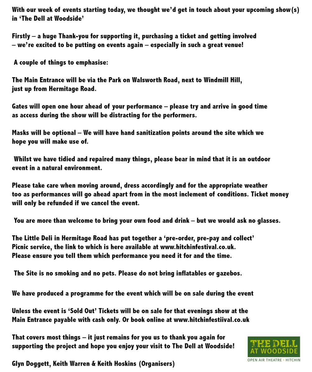 A little bit of information ahead of the opening of The Dell today. If you are coming along this week, have a little look.