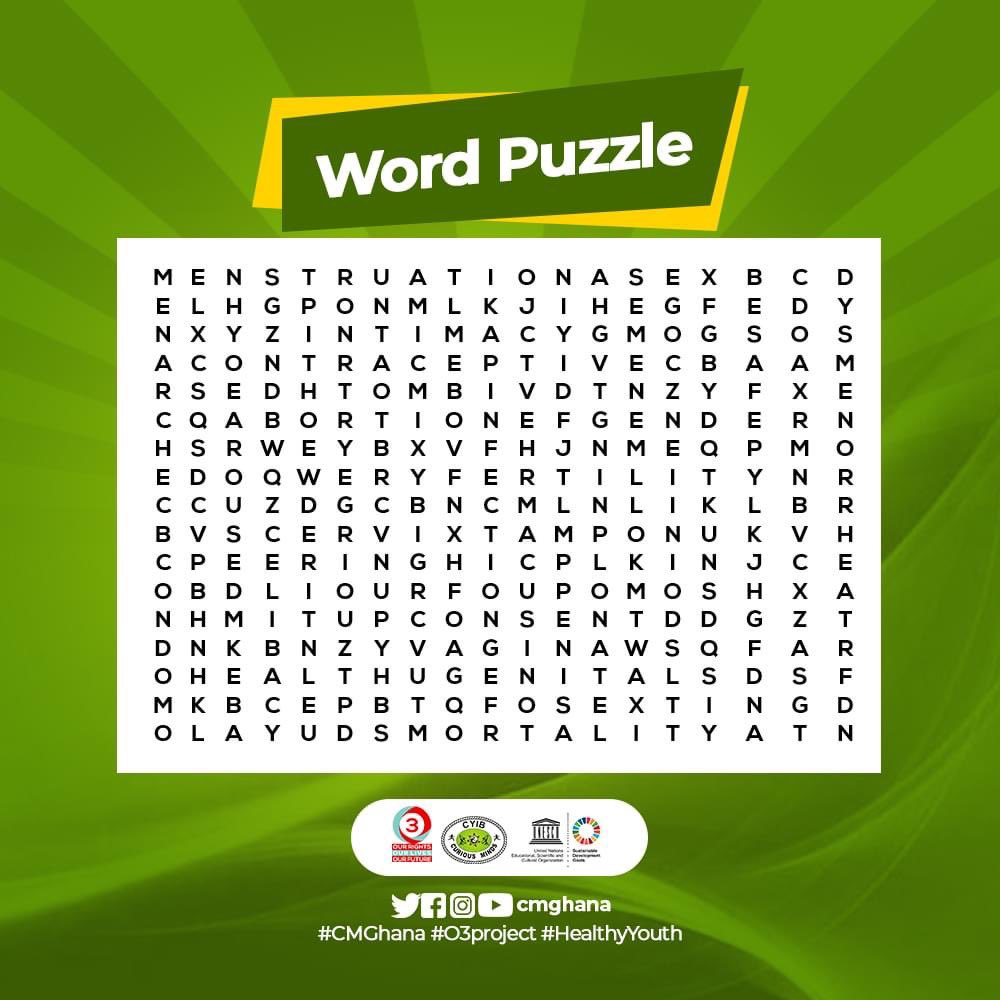 Curious Minds Ghana Can You Find Over Twenty Hidden Terms Related To Reproductive Health In It Horizontally Vertically Diagonally Forward And Backward The Words Are Hidden O3project Cmghana Health Reproductive