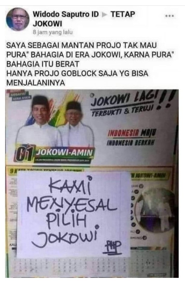 Jadi gini, besar kemungkinan demo besok diikuti juga oleh para pendukung dan pemilih <a href="/jokowi/">Joko Widodo</a> yang saat ini sudah jenuh dgn kondisi yg tidak ada kepastian akan membaik.
Sebab wong cilik pemilih Jokowi banyak yg terdampak secara ekonomi saat ini.

Salahkah kalau mrk ikut Demo?