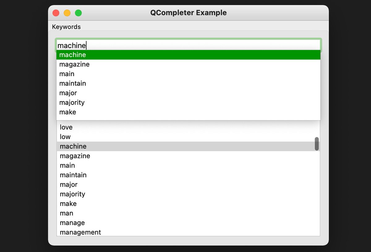 Hope everyone is doing well!

R2D86 #100DaysOfCode 
Working on this fun little example for making GUIs with #PyQt6 and #Python for my next #book. Working on an example that autocompletes text.
