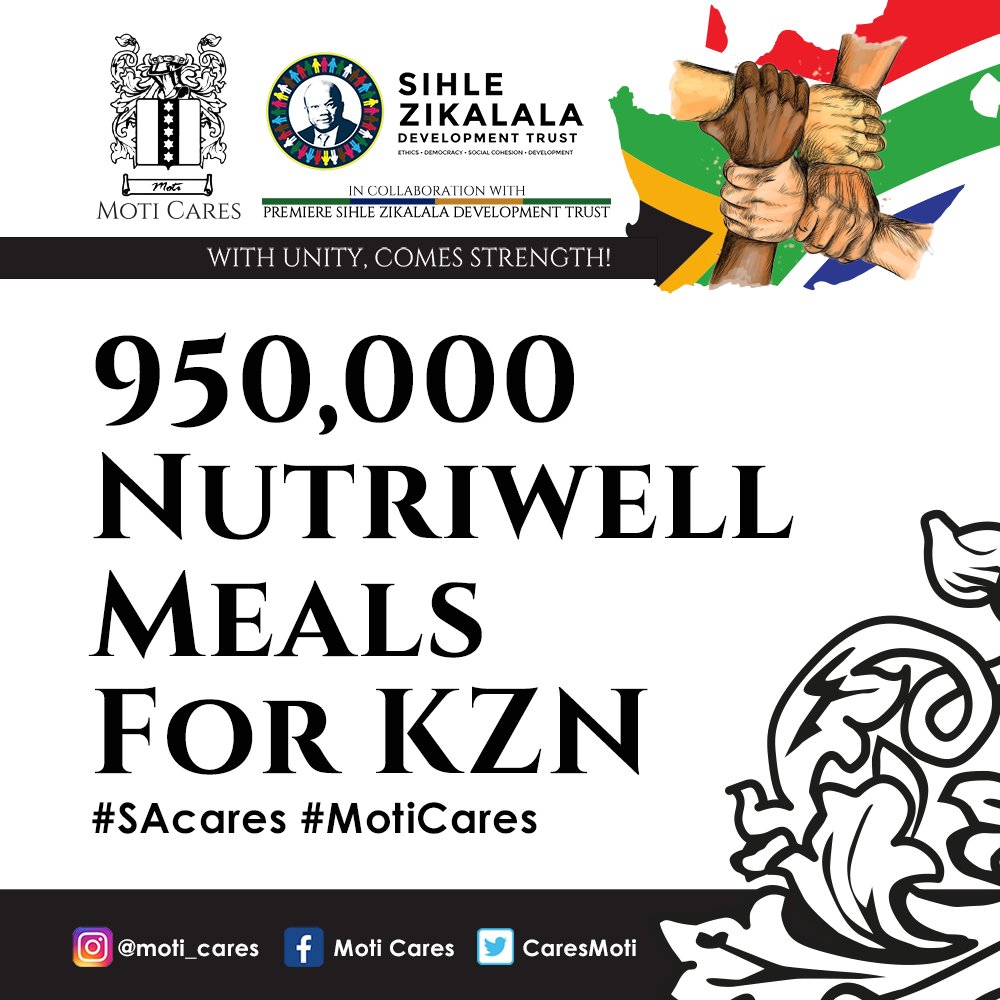 As part of our #TwoMillionMealsDrive, people in need in #KZN are being given an <a href="/Nutriwell_SA/">NUTRIWELL AFRICA®</a> box with 95 nutritious and tasty meals, specifically designed by food scientists for a balanced diet while being easy to prepare. #SACares #MotiCares #RebuildSA #prayforsouthafrica