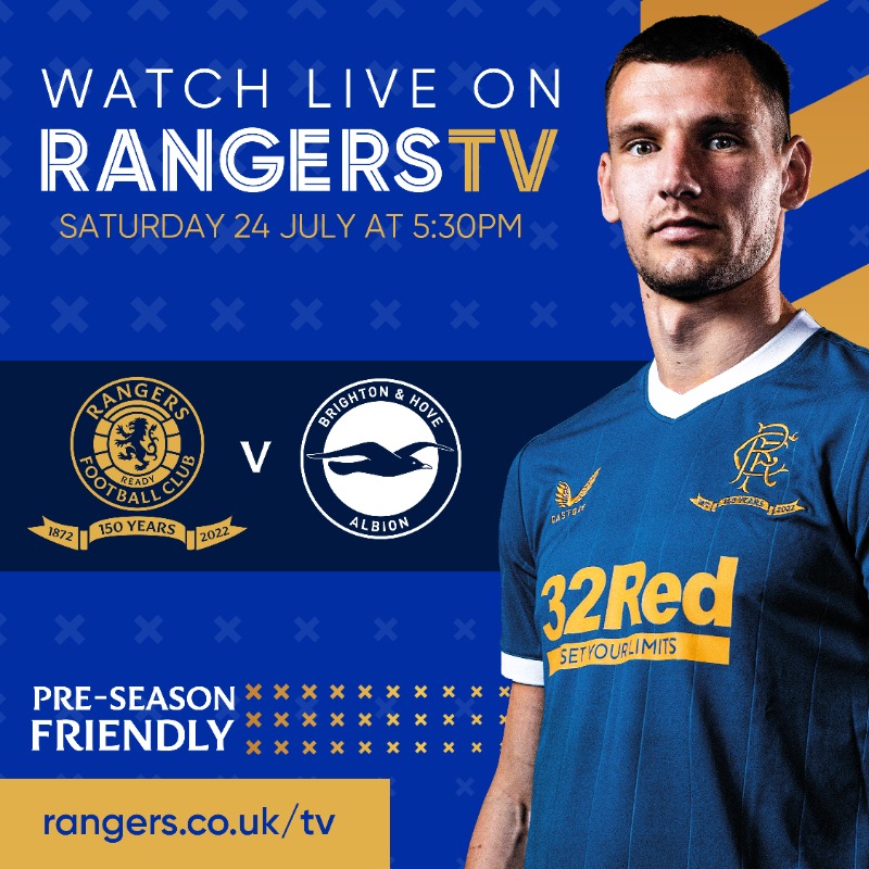 RangersFC's tweet photo. 👊 IT'S MATCHDAY! 👊
🆚 @OfficialBHAFC
🏟️ Ibrox Stadium
⏰ 17:30 (UK)
📺 Live on RangersTV
🎙️ @CliveTyldesley &amp; Gordon Smith