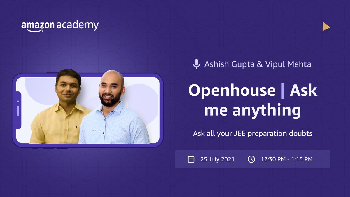 AmazonAcademy's tweet image. Got doubts about JEE preparations? Attend an open house session to get your doubts cleared by Amazon Academy faculty. amzn.to/2WkZHa5

#masterclass #jeetips #jeehacks #studytips #iitjee #jeemains #jeemain2021 #amazonacademy #amazonacademyjee #UnleashTheWinningEdge