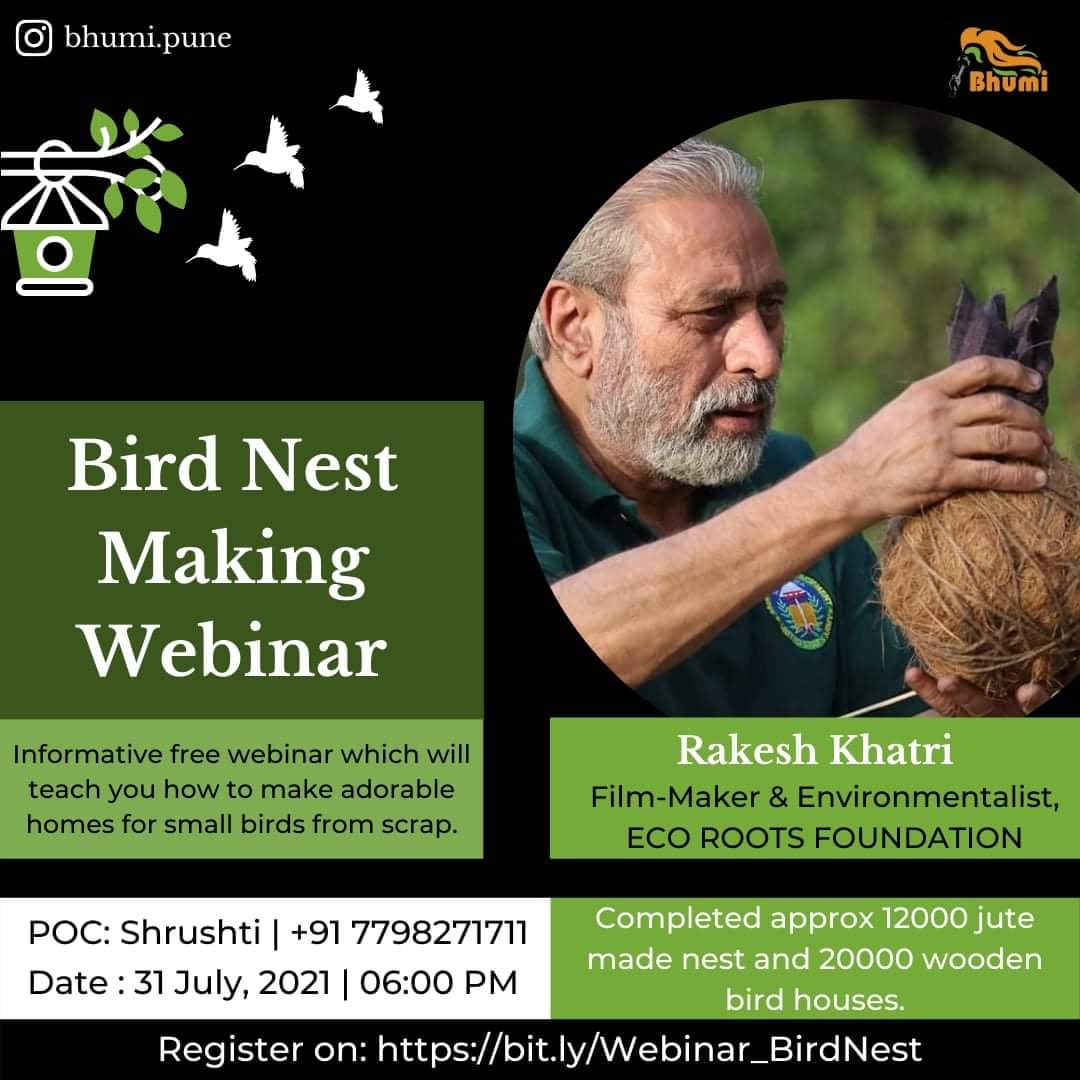 RK_nestman's tweet photo. Nest Making workshop with #nestmanindia Rakesh Khatri, with @BhumiOrg an youth organisation.
Don't forget to register yourself.
#ecorootsfoundation #nest #birdhouse #birds #sparrows #housesparrow #sdgs2030 #savefauna #fauna https://t.co/680N74i4t7