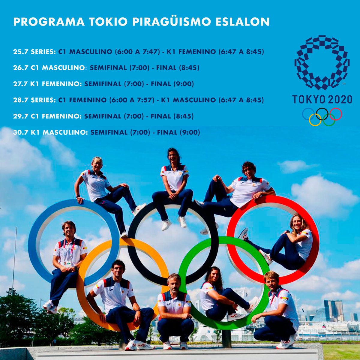 🗓️ Ya tenemos los horarios de nuestros palistas que competirán en los próximos días en eslalon.

💪 Arrancan este domingo y tendrán su protagonismo hasta el próximo 30 de julio.

👀 ¡Para que no os perdáis nada!

#Tokyo2020
