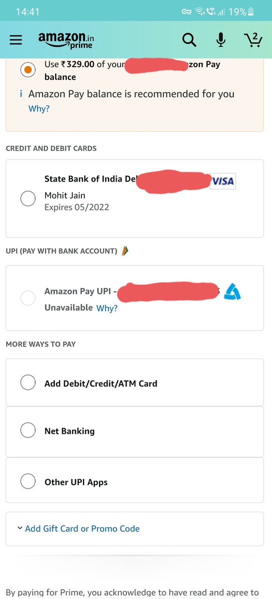 MohitJa47236942's tweet image. @amazonIN Found Critical Bug in amazon app while doing default payment from amazon pay. 
In payment options,by default amazon pay is selected(with enough balance)but there is no button visible &quot;Make payment&quot; to proceed. User don&apos;t have any option to further proceed.#amazonbug