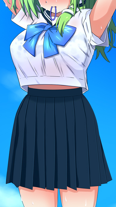夏服セーラー汗だく咥えゴムポニテ脇腹チラ早苗さん！