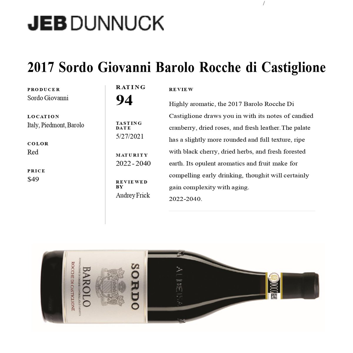 #TOPSCORES 🥳 🇮🇹 Grazie a @AudreyFrickNYC del team di #jebdunnuk per i punteggi eccellenti conferiti ai Barolo #Sordo dell'annata 2017 - da 94 a 91 punti! 😍