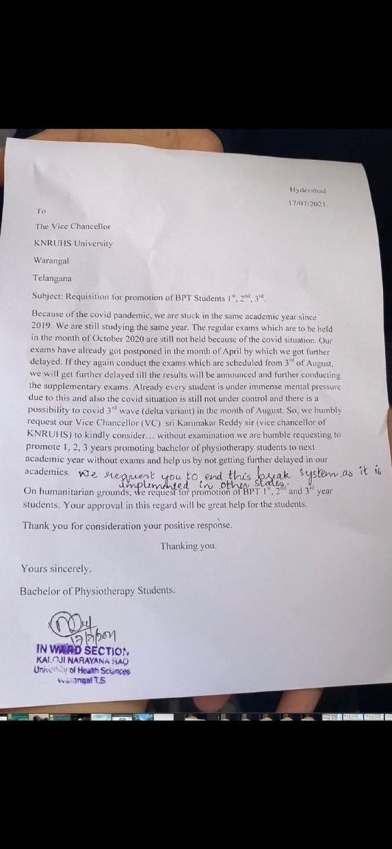 KumarChitikela's tweet photo. @KTRTRS @DrTamilisaiGuv @k_warangal @india_iap @drpramakrishna 
We almost lost 1 extra  yr for the 2nd yr exms.. this break System is lagging our academics. 
Pls take a decision soon sir.. https://t.co/pC0lKdtfhG