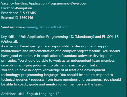 denovosoftsol's tweet photo. #denovojobs #denovo
Vacancy for-Unix Application Programming-Developer
Location-Bengaluru
Experience-3-5 YEARS
External ID-1660146
Send resume – career@denovosoftsol.com
#unix #linux #windows #hacking #microsoft #kalilinux #unixprogramming #coding #computerscience #cisco https://t.co/8FIMyAGHl9