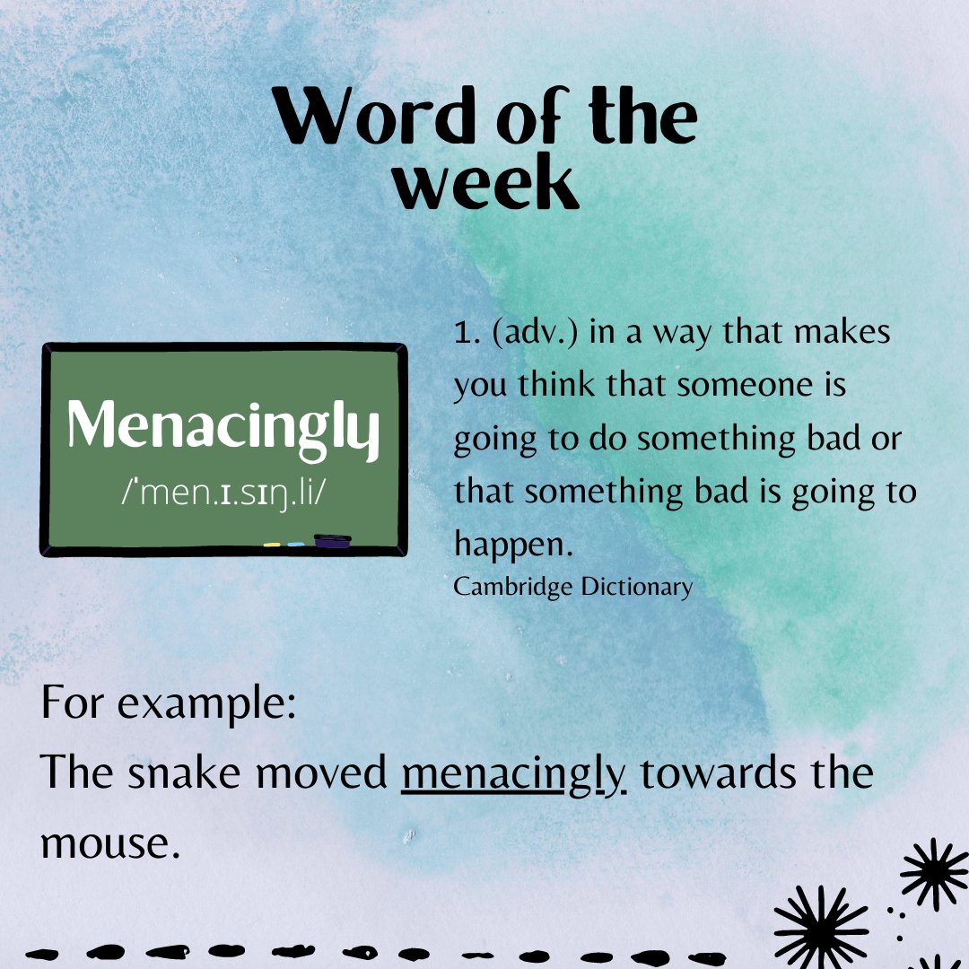 Vivi's Classroom on X: New word of the week: menacingly. Find out what it  means in this post. #english #learnenglish #englishonline #fluentenglish  #englishforadults #englishvocabulary #intermediateenglish #englishgrammar  #ingles #inglesonline