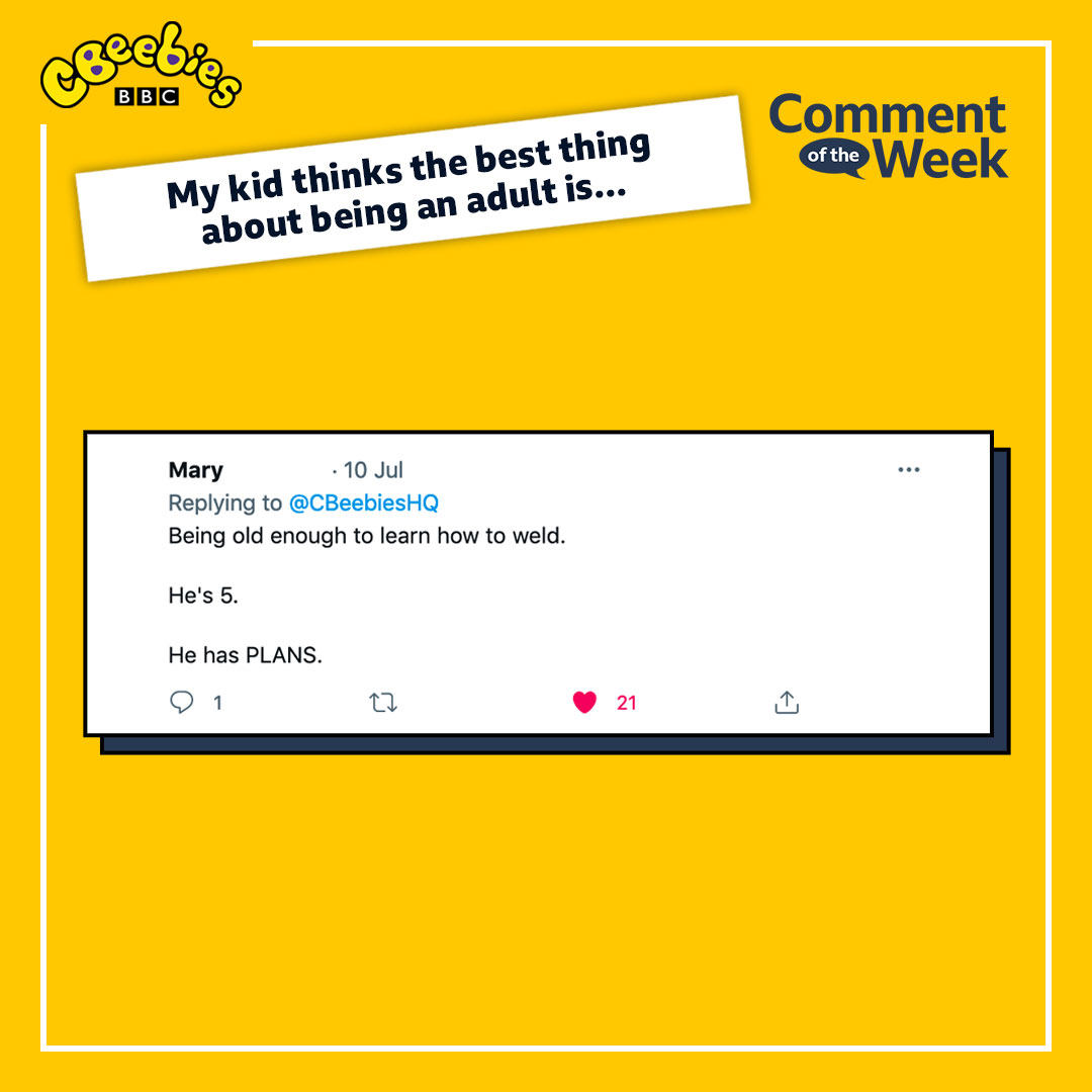 CBeebiesHQ's tweet photo. Your kids make us chuckle!
Any more funny replies? π€£
#CBeebiesCOTW #SaturdayThoughts https://t.co/ghfH4T0HIq