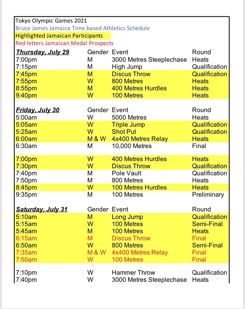 KaciFen's tweet photo. SAVE THE DATES! Olympic schedule, nah miss a ting 🇯🇲 https://t.co/2NszNXU9y3