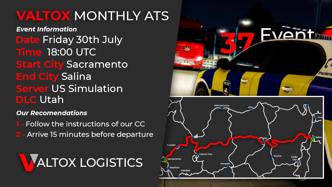 ValtoxGaming's tweet image. Hi, ready for our next event? See you on Friday the 30th of the month on the beautiful roads of America! You will find more information at the following link: 👇
truckersmp.com/events/3921