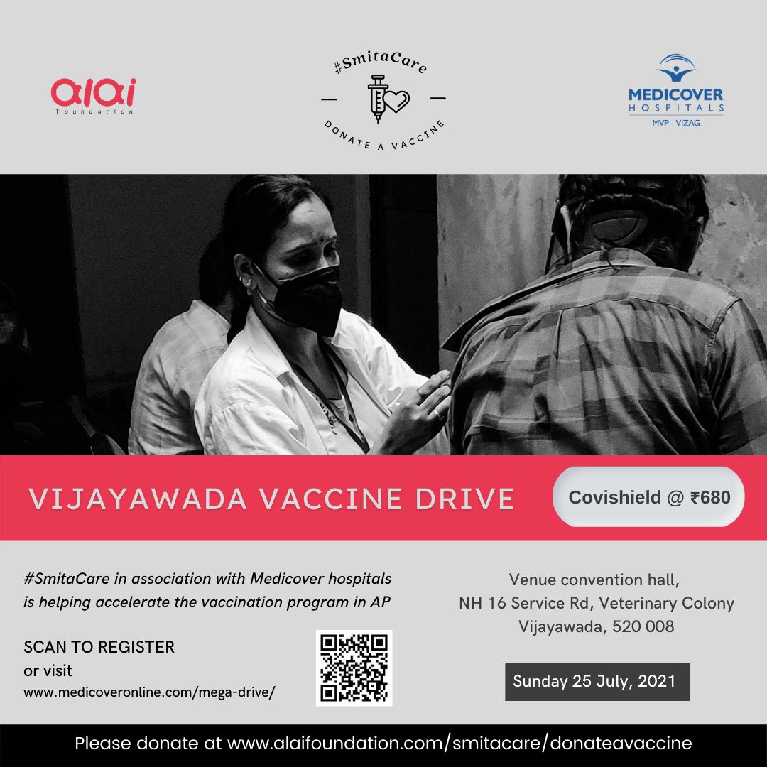 smitapop's tweet photo. Venue ready for the Vaccination drive in Vijayawada. We expect to do a few thousand vaccines &amp; about 500 free vaccinations fr the ones with less access. Get ur jabs. Spot registrations available @smitapop @MedicoverIN @JogulambaV #VijayawadaVaccinationDrive #SmitaCare @smitacare https://t.co/UtOwRa2JC3