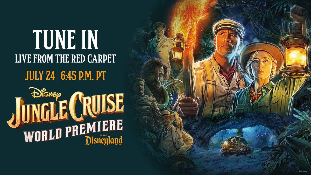 Reminder: Join us TONIGHT at 6:45 p.m. PT | 9:45 p.m. ET to watch a special live stream featuring the World Premiere of Disney’s #JungleCruise Red Carpet event hosted from <a href="/Disneyland/">Disneyland Resort</a> park: bit.ly/3iyS4ny