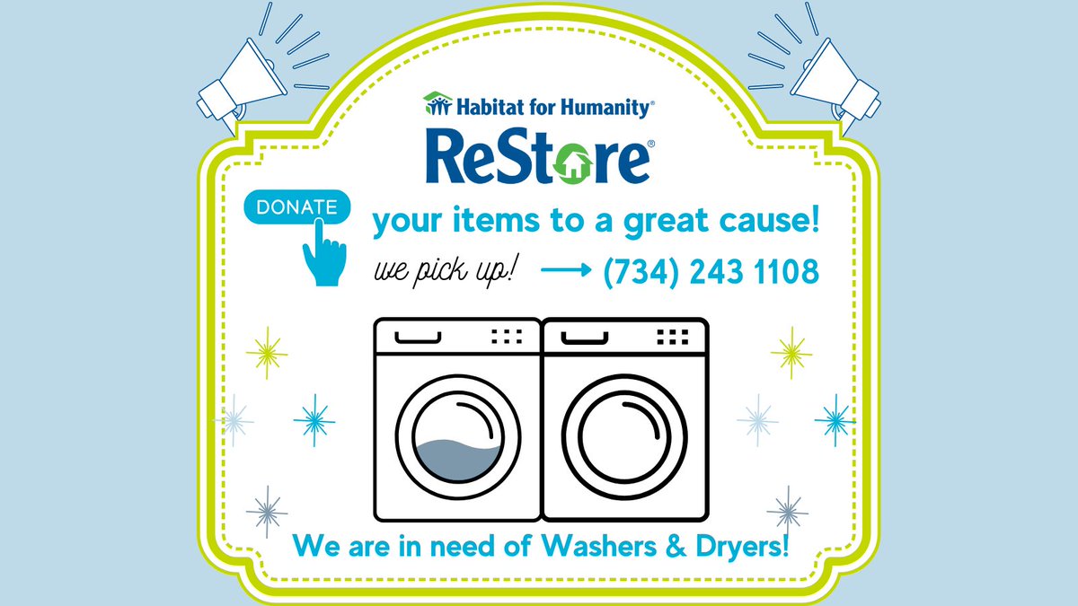 HFHMonroe's tweet image. Updating your space? The Habitat Monroe ReStore will pick up your gently-used washers, dryers, appliances, furniture, and more! All proceeds go towards building safe, decent, and affordable housing for hardworking families in Monroe County! 🏡🥰🙏 #HabitatReStore #Donate