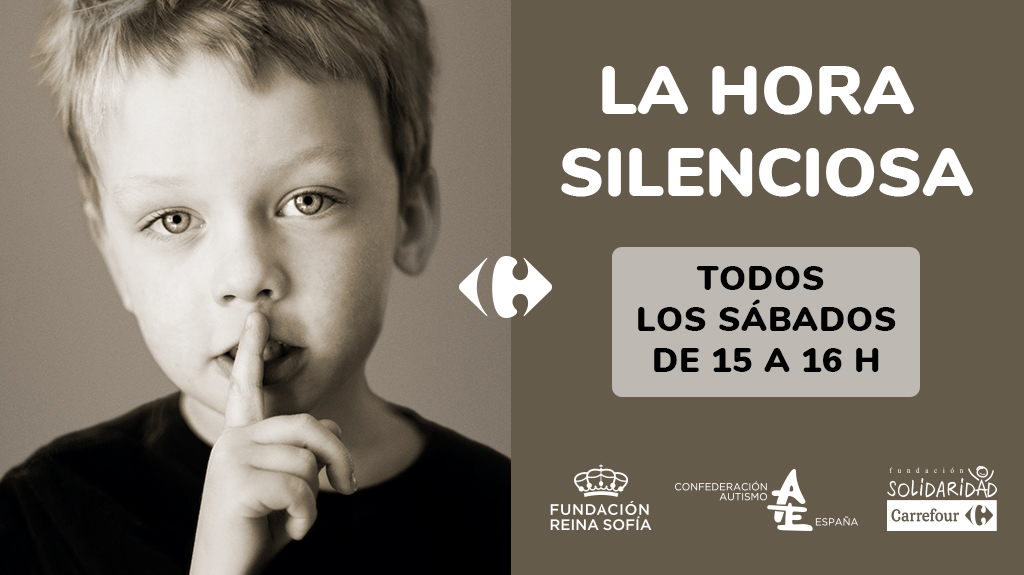 Implantamos la #HoraSilenciosa de la mano de <a href="/Autismo_Espana/">Autismo España</a> y #FundacionReinaSofía a favor de las personas con #TEA e #HipersensibilidadSensorial. Todos los sábados de 15 a 16h reduciremos la intensidad lumínica y sonora en nuestros hipermercados #FundacionSolidaridadCarrefour