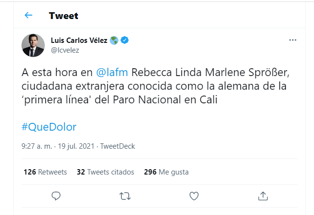 JNeiraN's tweet photo. Rebecca Linda Marlene Sprößer
Él dio la orden
#ParoNacional24Jul #SOSCaliDDHH #SOSColombiaDDHH #UribeParacoHpta https://t.co/gK2GTzxQ2f